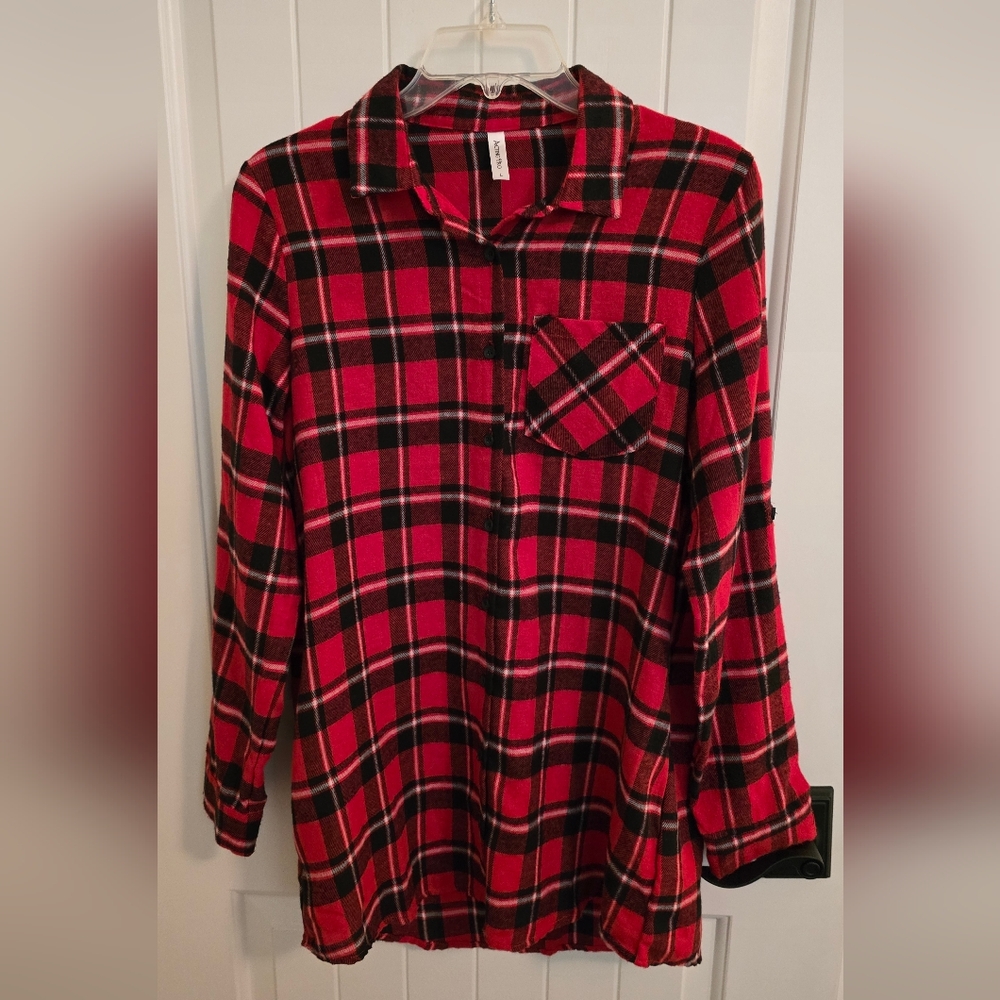 Red and Black Plaid Button-Up Shirt